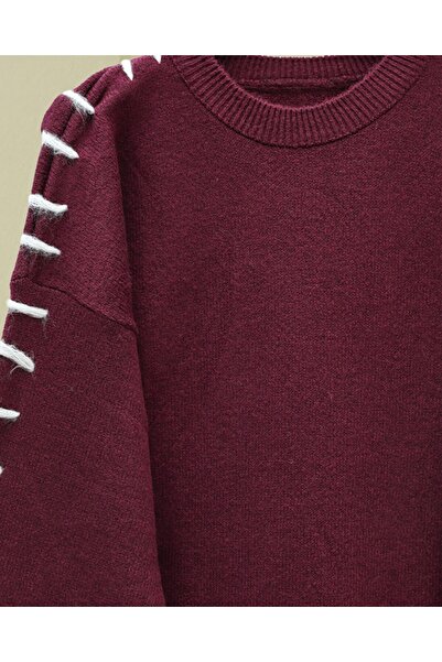 Modamorfo Striped Knit Tunic with Drawstring Sleeves - Burgundy