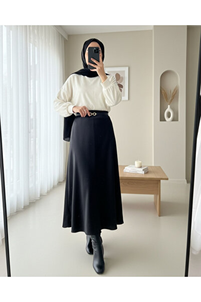 Modamorfo Elastic Waist Satin Skirt - Black