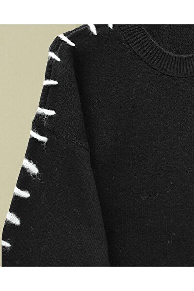 Modamorfo Striped Knit Tunic with Drawstring Sleeves - Black