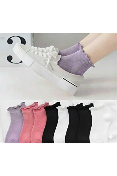 NOMİRO Nomiro-konforun Yeni Adımı Bambu Karışım Fırfırlı Renkli Çorap 4'lü