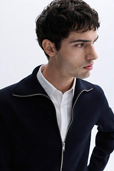 Mudo Stand-Up Collar Double Zipper Cardigan