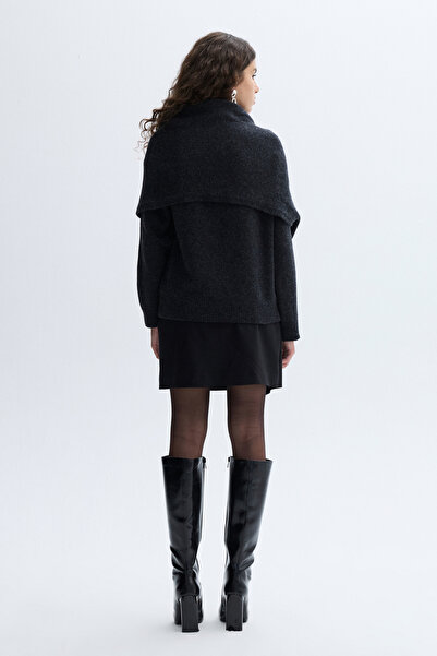 Mudo Loose Fit Shawl Neck Wool Blend Sweater