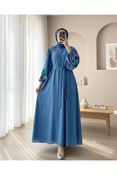 Modamorfo Φόρεμα με κεντημένη ζώνη με μπαλόνια στα μανίκια - Σκούρο μπλε