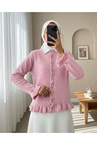 Modamorfo Ζακέτα με κουμπιά και βολάν στο μπροστινό μέρος και στην φούστα - Ροζ
