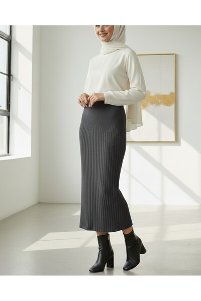 Modamorfo Fusta din tricot plisat cu talie elastică - Antracit