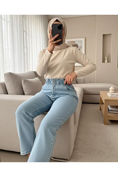 Modamorfo Magas derekú farmer elasztikus derékkal - világoskék