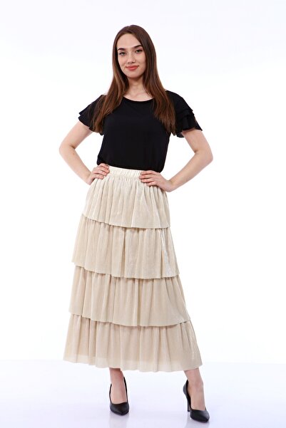 Asees Glittery Pleated 4-Layer Elastic Skirt