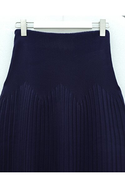 Modamorfo Elastic Waist Pleated Knit Skirt - Navy