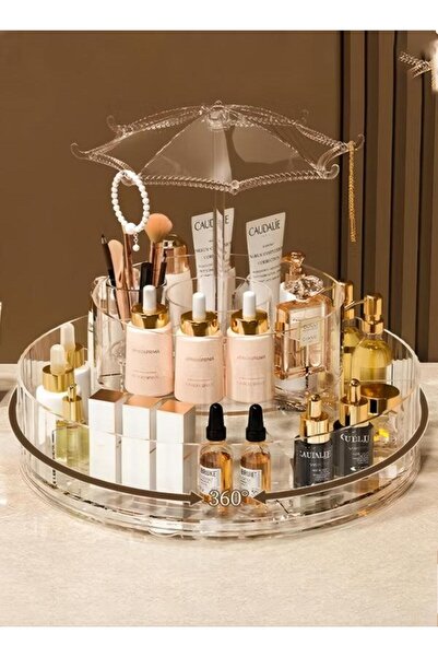 DOMEET منظم مكياج دوار، صندوق منظم لتخزين المكياج يدور 360 درجة، سعة كبيرة من...