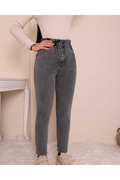 Modamorfo Elastic Waist High Waist Jeans -Grey