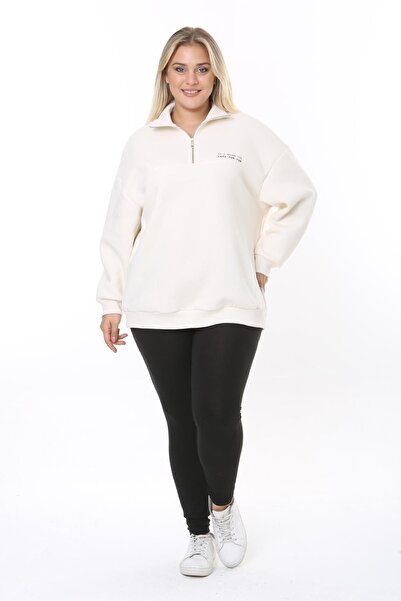CrazyShopping Plus Size Zippered Raised Sweatshirt - Three Thread