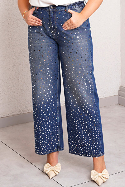 Büyük Moda Para Type Stone-Embellished Straight Cut Jeans
