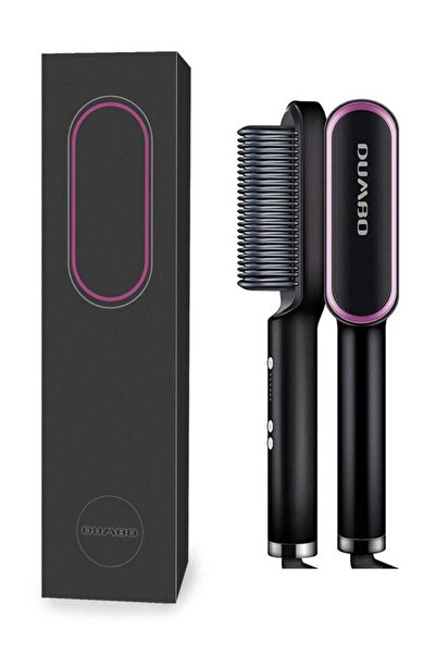 Dumbo Hair Straightener Brush with Built-in Comb, 20s Fast Heating, 5 Temp Settings, Anti-Scald (Bla