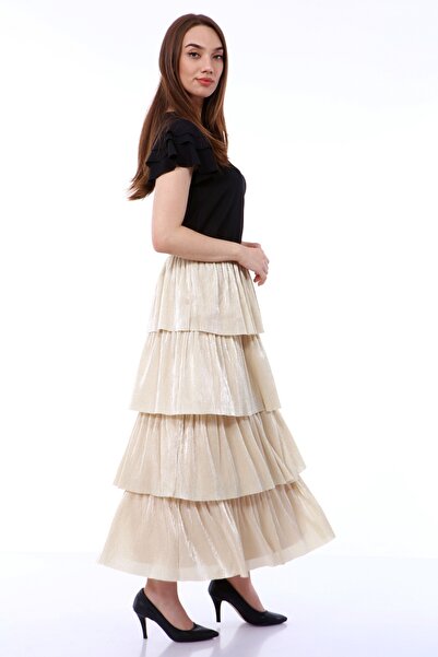 Asees Glittery Pleated 4-Layer Elastic Skirt