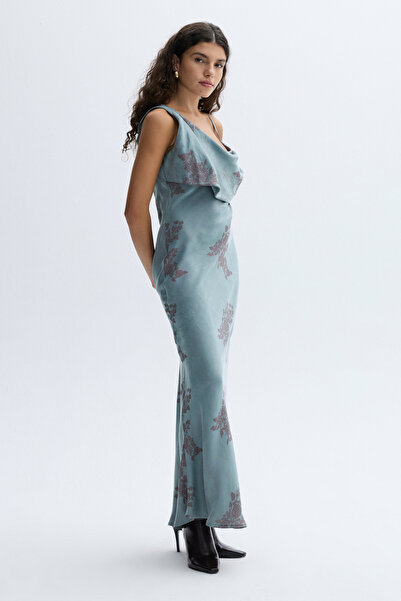 Mudo Jacquard Patterned Sleeveless Long Dress with Slit