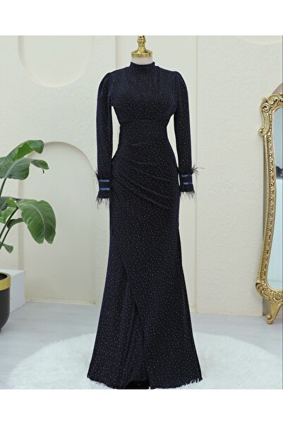 Modamorfo Βραδινό φόρεμα με μανίκια με πούπουλα και διπλή ουρά -K.Laci