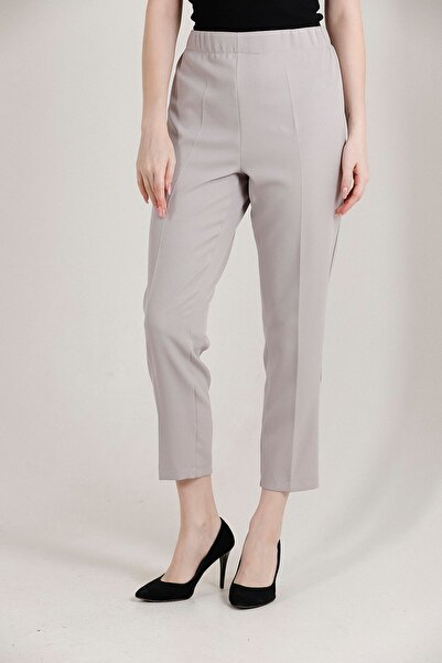 Balenbi 1004 Model Gray High Waist Lycra Women's Trousers - Oversize Carrot Leg