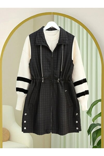 Modamorfo Γιλέκο με κορδόνια στο λαιμό, ελαστική μέση, καπιτονέ με τσέπες - Μαύρο