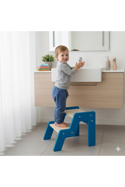 woodenzo Montessori Basamaklı Tabure (Mavi)