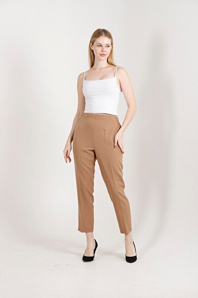 Balenbi High Waist Lycra Oversize Camel Women's Trousers - Carrot Leg 1004