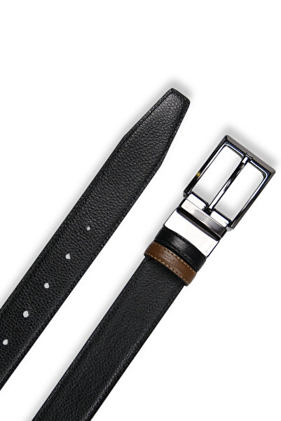 MFT Leather Design حزام رجالي من الجلد الطبيعي – مزدوج الجوانب، 3.5 سم، أسود-...