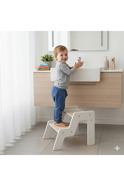woodenzo Montessori Basamaklı Tabure (Beyaz)