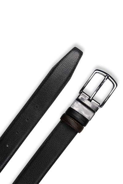 MFT Leather Design Ανδρική ζώνη από γνήσιο δέρμα – Διπλής όψης, 3,5 εκ., Μαύρ...