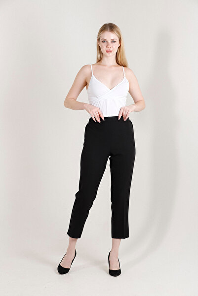 Balenbi High Waist Lycra 1004 Model Black Women's Trousers - Oversize Carrot Leg