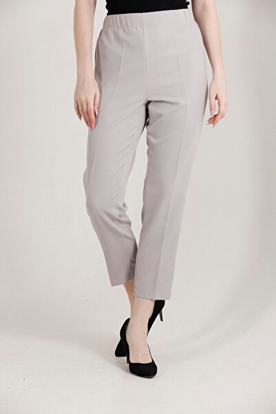 Balenbi 1004 Model Gray High Waist Lycra Women's Trousers - Oversize Carrot Leg