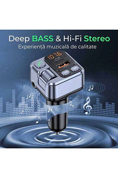 Timebox Modulator FM, Bluetooth 5.0, hands-free, încărcător auto 30W QC3.0, USB-C, AUX