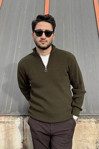 inpool Men's Winter Knitwear Sweater - Half Zipper, Stand Collar, Old Money C...