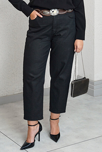 Büyük Moda High Waist Leather Look Mom Jean