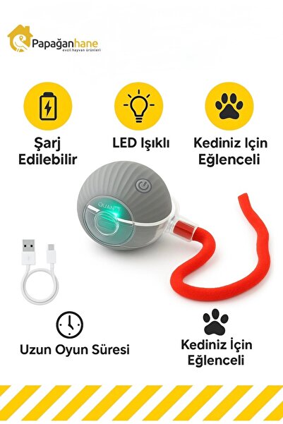 Papağanhane Akıllı Kedi Oyuncağı Usb Şarjlı Ledli Kedi Topu