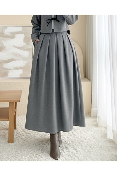 Modamorfo Φούστα με πλισέ με φερμουάρ -Γκρι