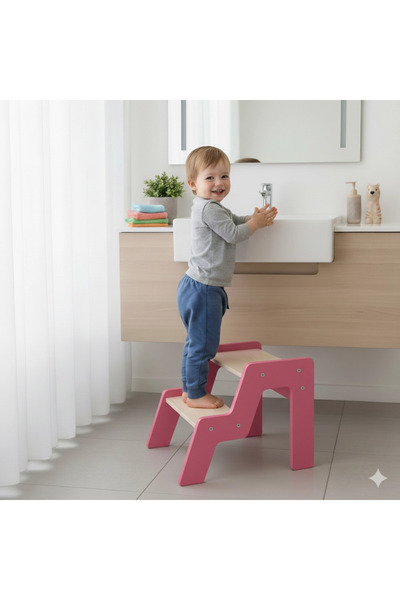 woodenzo Montessori Basamaklı Tabure (Pembe)