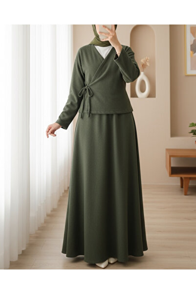 Modamorfo Front tie skirted stamp kimono set - khaki