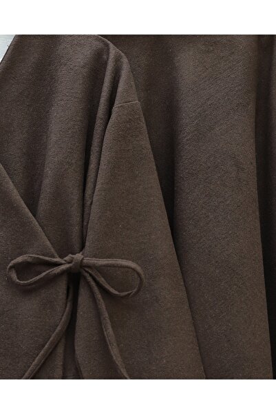 Modamorfo Cashmere Kimono Set with Tie-Front Skirt - Brown