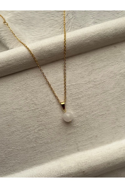 Pel Design 8 mm Ay Taşı Altın Kaplama Kolye El Yapımı