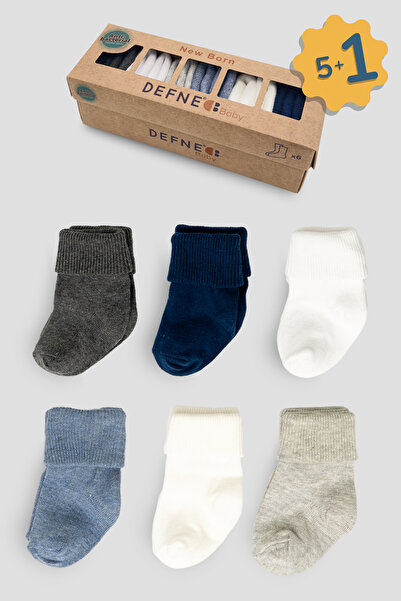 Defne Baby 5+1 Pairs Boxed Cotton Men's Newborn and Baby Socks 0-6 Months