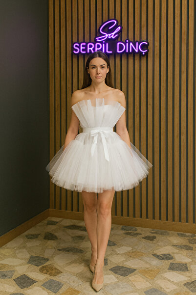 serpildinc Beyaz Nikah After Party Mezuniyet Elbisesi