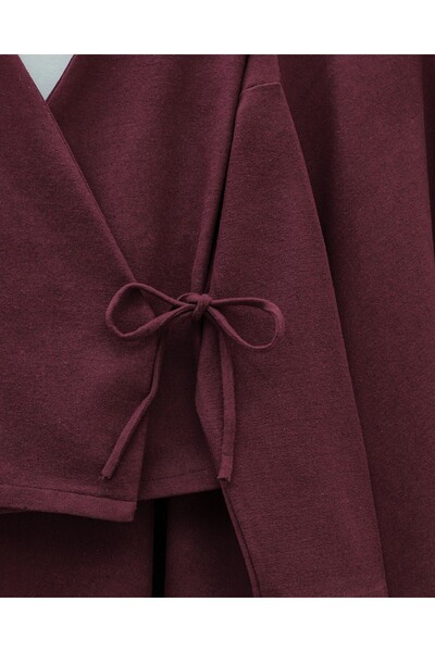 Modamorfo Cashmere Kimono Set with Tie-Front Skirt - Burgundy
