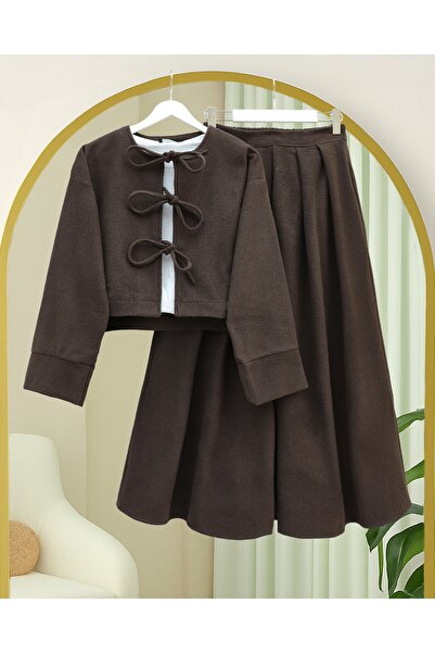 Modamorfo Lace-Up Front Skirted Cashmere Suit - Brown