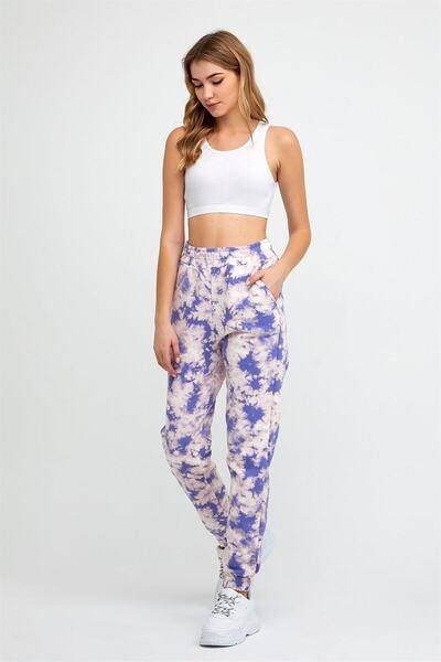 ESPİNA Women's Three Thread Knitted Sweatpants with Elastic Waist and Leg Legs Jogger Ecru Lilac