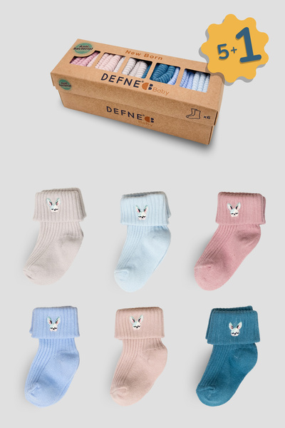 Defne Baby 5+1 Çift Kutulu Kız Newborn Yeni Doğan Ve Bebek Çorabı 0-6 Ay
