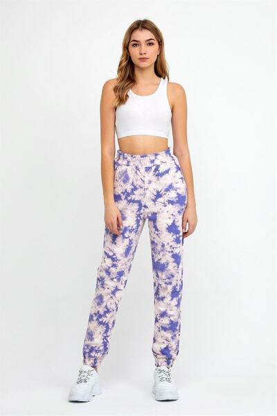 ESPİNA Women's Three Thread Knitted Sweatpants with Elastic Waist and Leg Legs Jogger Ecru Lilac