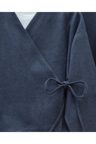 Modamorfo Cashmere Kimono Set with Tie-Front Skirt - Indigo