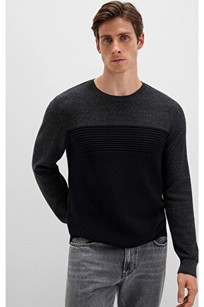 Mavi 070377 Color Block Crew Neck Long Sleeve T-Shirt Men's T-Shirt Black