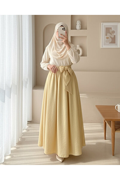 Modamorfo Beli Lastiki Pleated Parachute Skirt - Light Yellow