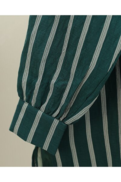 Modamorfo Emerald Colored Button-Down Long Striped Shirt
