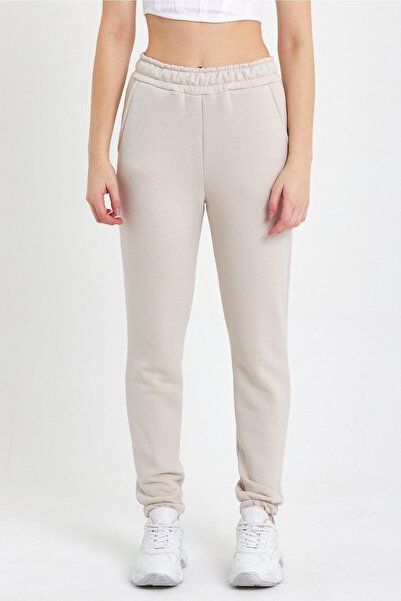 ESPİNA Women's Three Thread Knitted Sweatpants with Elastic Waist and Leg Legs Jogger Ecru